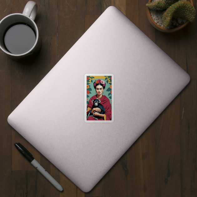 Frida Kahlo & Monkey: Floral Artistic Portrait by FridaBubble